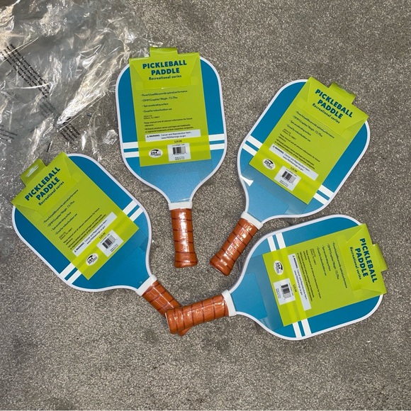 Set of 4 Sakar Adults Pickleball Paddle Mint Gingham/Blue Stripe Double Sided - Picture 3 of 6